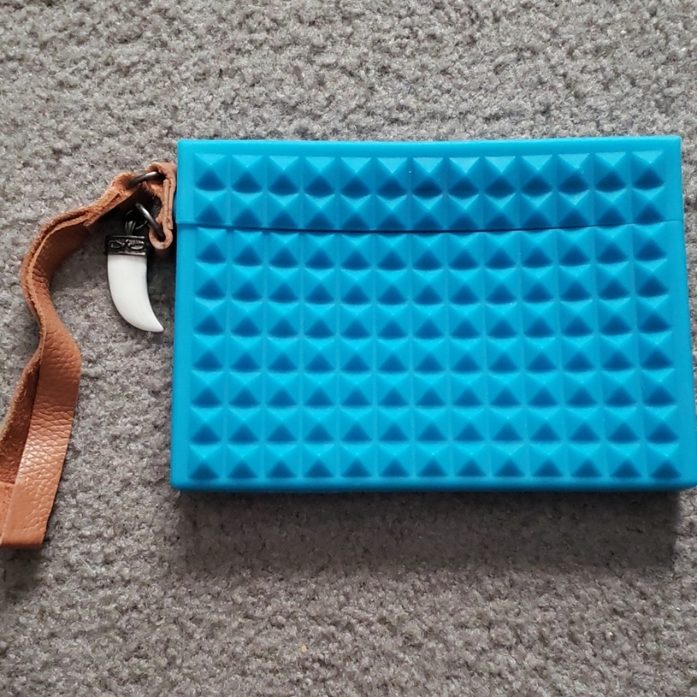 Bright young things pyramid stud jelly clutch